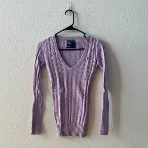 Lavender American Eagle V Neck Cable Knit Sweater XS